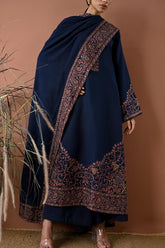 BrandsInn-3PC DHANAK EMBROIDERED SHIRT WITH DHANAK EMBROIDERED SHAWL AND TROUSER-BI-4358